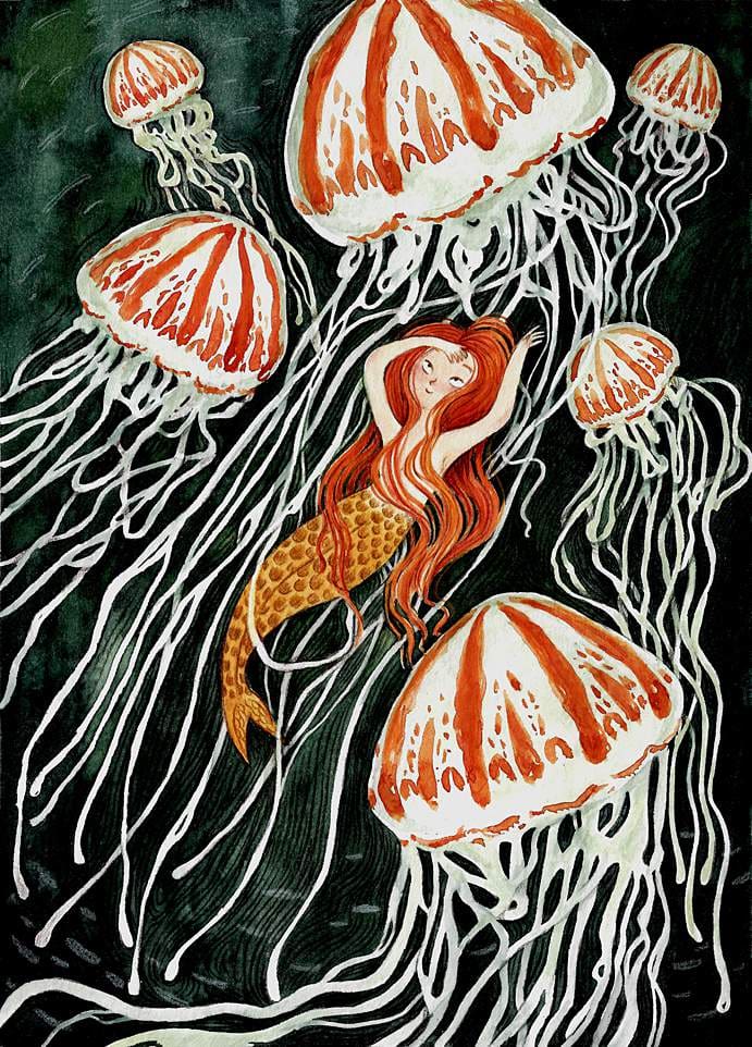 pond mermaid with jellyfish