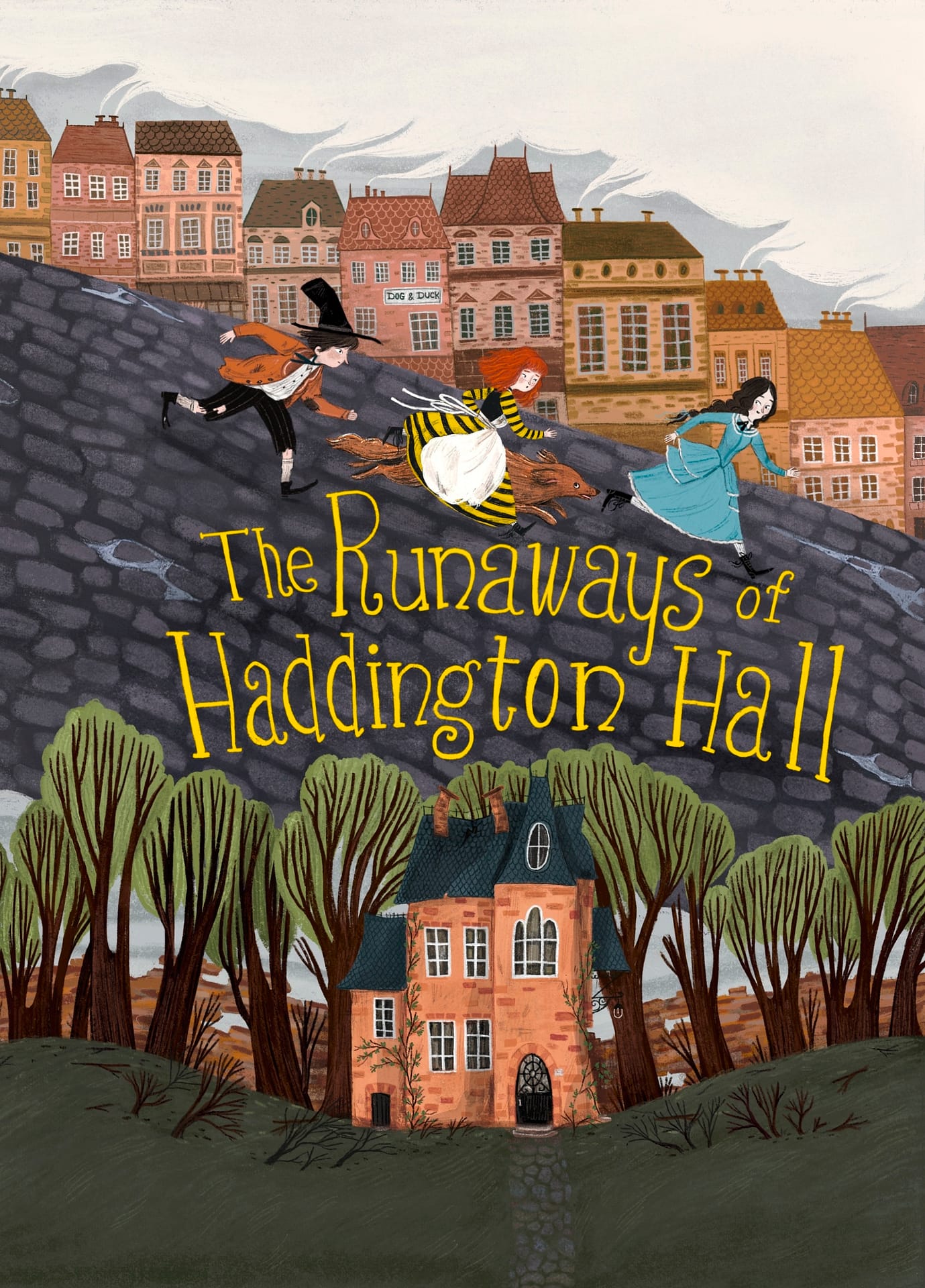The runaways of Haddington stoke cover by Lia Visirin- Vivian French- walker books